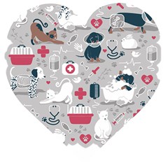 Veterinarian Medicine T- Shirt Veterinary Medicine, Happy And Healthy Friends    Grey Background Red Wooden Puzzle Heart by ZUXUMI