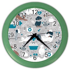 Veterinarian Medicine T- Shirt Veterinary Medicine, Happy And Healthy Friends    Grey Background Tur Color Wall Clock by ZUXUMI