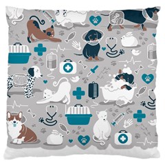 Veterinarian Medicine T- Shirt Veterinary Medicine, Happy And Healthy Friends    Grey Background Tur Large Cushion Case (one Side) by ZUXUMI