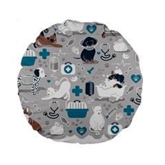 Veterinarian Medicine T- Shirt Veterinary Medicine, Happy And Healthy Friends    Grey Background Tur Standard 15  Premium Round Cushions by ZUXUMI