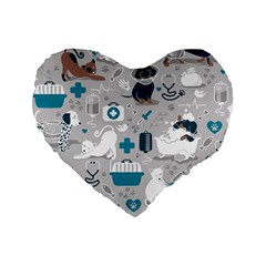 Veterinarian Medicine T- Shirt Veterinary Medicine, Happy And Healthy Friends    Grey Background Tur Standard 16  Premium Heart Shape Cushions by ZUXUMI