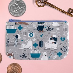 Veterinarian Medicine T- Shirt Veterinary Medicine, Happy And Healthy Friends    Grey Background Tur Large Coin Purse by ZUXUMI