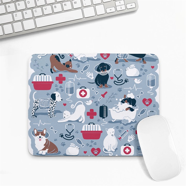 Veterinarian Medicine T- Shirt Veterinary Medicine, Happy And Healthy Friends    Pastel Blue Backgro Small Mousepad