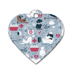 Veterinarian Medicine T- Shirt Veterinary Medicine, Happy And Healthy Friends    Pastel Blue Backgro Dog Tag Heart (one Side) by ZUXUMI