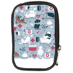 Veterinarian Medicine T- Shirt Veterinary Medicine, Happy And Healthy Friends    Pastel Blue Backgro Compact Camera Leather Case by ZUXUMI