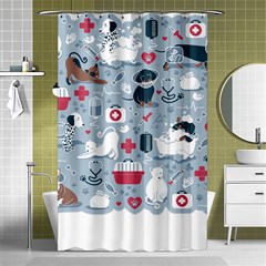 Veterinarian Medicine T- Shirt Veterinary Medicine, Happy And Healthy Friends    Pastel Blue Backgro Shower Curtain 48  X 72  (small)  by ZUXUMI