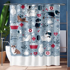 Veterinarian Medicine T- Shirt Veterinary Medicine, Happy And Healthy Friends    Pastel Blue Backgro Shower Curtain 60  X 72  (medium)  by ZUXUMI