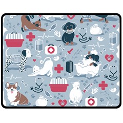 Veterinarian Medicine T- Shirt Veterinary Medicine, Happy And Healthy Friends    Pastel Blue Backgro Two Sides Fleece Blanket (medium) by ZUXUMI