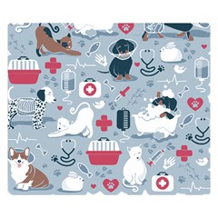 Veterinarian Medicine T- Shirt Veterinary Medicine, Happy And Healthy Friends    Pastel Blue Backgro Two Sides Premium Plush Fleece Blanket (small) by ZUXUMI