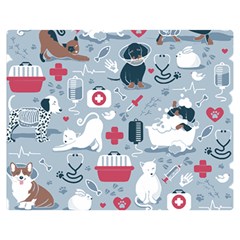 Veterinarian Medicine T- Shirt Veterinary Medicine, Happy And Healthy Friends    Pastel Blue Backgro Two Sides Premium Plush Fleece Blanket (medium) by ZUXUMI