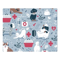 Veterinarian Medicine T- Shirt Veterinary Medicine, Happy And Healthy Friends    Pastel Blue Backgro Two Sides Premium Plush Fleece Blanket (large) by ZUXUMI