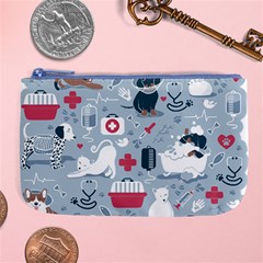 Veterinarian Medicine T- Shirt Veterinary Medicine, Happy And Healthy Friends    Pastel Blue Backgro Large Coin Purse by ZUXUMI