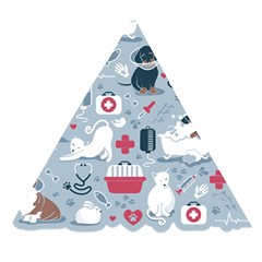 Veterinarian Medicine T- Shirt Veterinary Medicine, Happy And Healthy Friends    Pastel Blue Backgro Wooden Puzzle Triangle by ZUXUMI