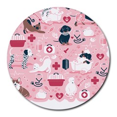 Veterinarian Medicine T- Shirt Veterinary Medicine, Happy And Healthy Friends    Pastel Pink Backgro Round Mousepad by ZUXUMI