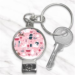 Veterinarian Medicine T- Shirt Veterinary Medicine, Happy And Healthy Friends    Pastel Pink Backgro Nail Clippers Key Chain by ZUXUMI