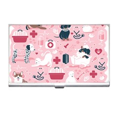 Veterinarian Medicine T- Shirt Veterinary Medicine, Happy And Healthy Friends    Pastel Pink Backgro Business Card Holder by ZUXUMI