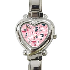 Veterinarian Medicine T- Shirt Veterinary Medicine, Happy And Healthy Friends    Pastel Pink Backgro Heart Italian Charm Watch by ZUXUMI