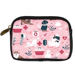 Veterinarian Medicine T- Shirt Veterinary Medicine, Happy And Healthy Friends    Pastel Pink Backgro Digital Camera Leather Case by ZUXUMI