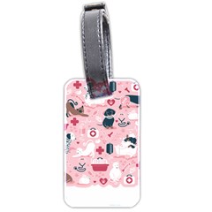 Veterinarian Medicine T- Shirt Veterinary Medicine, Happy And Healthy Friends    Pastel Pink Backgro Luggage Tag (two Sides) by ZUXUMI