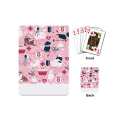 Veterinarian Medicine T- Shirt Veterinary Medicine, Happy And Healthy Friends    Pastel Pink Backgro Playing Cards Single Design (mini) by ZUXUMI