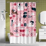 Veterinarian Medicine T- Shirt Veterinary Medicine, Happy And Healthy Friends    Pastel Pink Backgro Shower Curtain 48  x 72  (Small)  Curtain(48  X 72 )