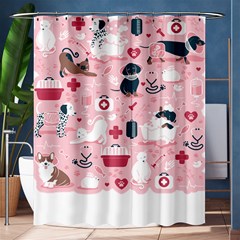 Veterinarian Medicine T- Shirt Veterinary Medicine, Happy And Healthy Friends    Pastel Pink Backgro Shower Curtain 60  X 72  (medium)  by ZUXUMI