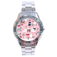 Veterinarian Medicine T- Shirt Veterinary Medicine, Happy And Healthy Friends    Pastel Pink Backgro Stainless Steel Analogue Watch by ZUXUMI