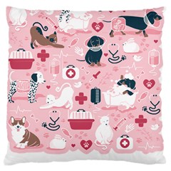 Veterinarian Medicine T- Shirt Veterinary Medicine, Happy And Healthy Friends    Pastel Pink Backgro Standard Premium Plush Fleece Cushion Case (two Sides) by ZUXUMI