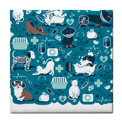 Veterinarian Medicine T- Shirt Veterinary Medicine, Happy And Healthy Friends    Turquoise Backgroun Tile Coaster by ZUXUMI