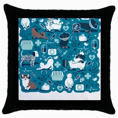 Veterinarian Medicine T- Shirt Veterinary Medicine, Happy And Healthy Friends    Turquoise Backgroun Throw Pillow Case (black) by ZUXUMI