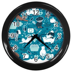 Veterinarian Medicine T- Shirt Veterinary Medicine, Happy And Healthy Friends    Turquoise Backgroun Wall Clock (black) by ZUXUMI