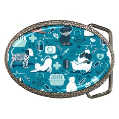 Veterinarian Medicine T- Shirt Veterinary Medicine, Happy And Healthy Friends    Turquoise Backgroun Belt Buckles by ZUXUMI