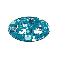 Veterinarian Medicine T- Shirt Veterinary Medicine, Happy And Healthy Friends    Turquoise Backgroun Sticker Oval (10 Pack) by ZUXUMI