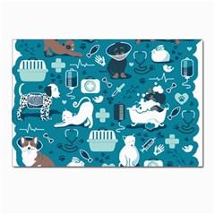 Veterinarian Medicine T- Shirt Veterinary Medicine, Happy And Healthy Friends    Turquoise Backgroun Postcard 4 x 6  (pkg Of 10) by ZUXUMI