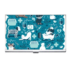 Veterinarian Medicine T- Shirt Veterinary Medicine, Happy And Healthy Friends    Turquoise Backgroun Business Card Holder by ZUXUMI