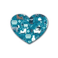 Veterinarian Medicine T- Shirt Veterinary Medicine, Happy And Healthy Friends    Turquoise Backgroun Rubber Coaster (heart) by ZUXUMI