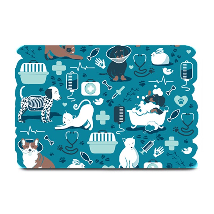 Veterinarian Medicine T- Shirt Veterinary Medicine, Happy And Healthy Friends    Turquoise Backgroun Plate Mats