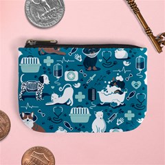 Veterinarian Medicine T- Shirt Veterinary Medicine, Happy And Healthy Friends    Turquoise Backgroun Mini Coin Purse by ZUXUMI