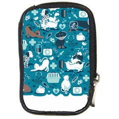 Veterinarian Medicine T- Shirt Veterinary Medicine, Happy And Healthy Friends    Turquoise Backgroun Compact Camera Leather Case by ZUXUMI