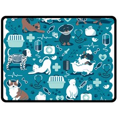 Veterinarian Medicine T- Shirt Veterinary Medicine, Happy And Healthy Friends    Turquoise Backgroun Fleece Blanket (large) by ZUXUMI