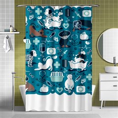 Veterinarian Medicine T- Shirt Veterinary Medicine, Happy And Healthy Friends    Turquoise Backgroun Shower Curtain 48  X 72  (small)  by ZUXUMI