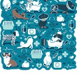 Veterinarian Medicine T- Shirt Veterinary Medicine, Happy And Healthy Friends    Turquoise Backgroun Play Mat (Rectangle) Front