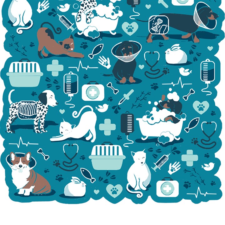 Veterinarian Medicine T- Shirt Veterinary Medicine, Happy And Healthy Friends    Turquoise Backgroun Play Mat (Rectangle)