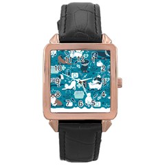 Veterinarian Medicine T- Shirt Veterinary Medicine, Happy And Healthy Friends    Turquoise Backgroun Rose Gold Leather Watch  by ZUXUMI