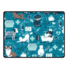 Veterinarian Medicine T- Shirt Veterinary Medicine, Happy And Healthy Friends    Turquoise Backgroun Two Sides Fleece Blanket (small) by ZUXUMI