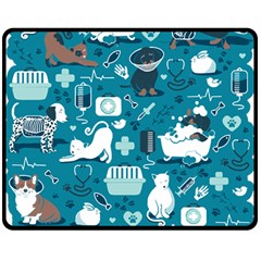 Veterinarian Medicine T- Shirt Veterinary Medicine, Happy And Healthy Friends    Turquoise Backgroun Two Sides Fleece Blanket (medium) by ZUXUMI