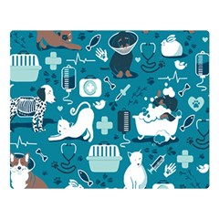 Veterinarian Medicine T- Shirt Veterinary Medicine, Happy And Healthy Friends    Turquoise Backgroun Two Sides Premium Plush Fleece Blanket (large) by ZUXUMI