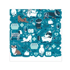 Veterinarian Medicine T- Shirt Veterinary Medicine, Happy And Healthy Friends    Turquoise Backgroun Square Satin Scarf (30  X 30 ) by ZUXUMI