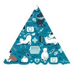 Veterinarian Medicine T- Shirt Veterinary Medicine, Happy And Healthy Friends    Turquoise Backgroun Wooden Puzzle Triangle by ZUXUMI