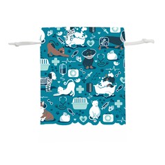 Veterinarian Medicine T- Shirt Veterinary Medicine, Happy And Healthy Friends    Turquoise Backgroun Lightweight Drawstring Pouch (l) by ZUXUMI